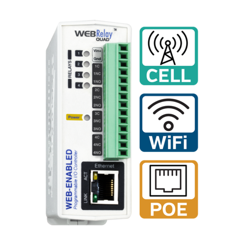 WebRelay QUAD Industrial X-4xx | 4 relais IP PoE Wi-Fi | ControlByWEB